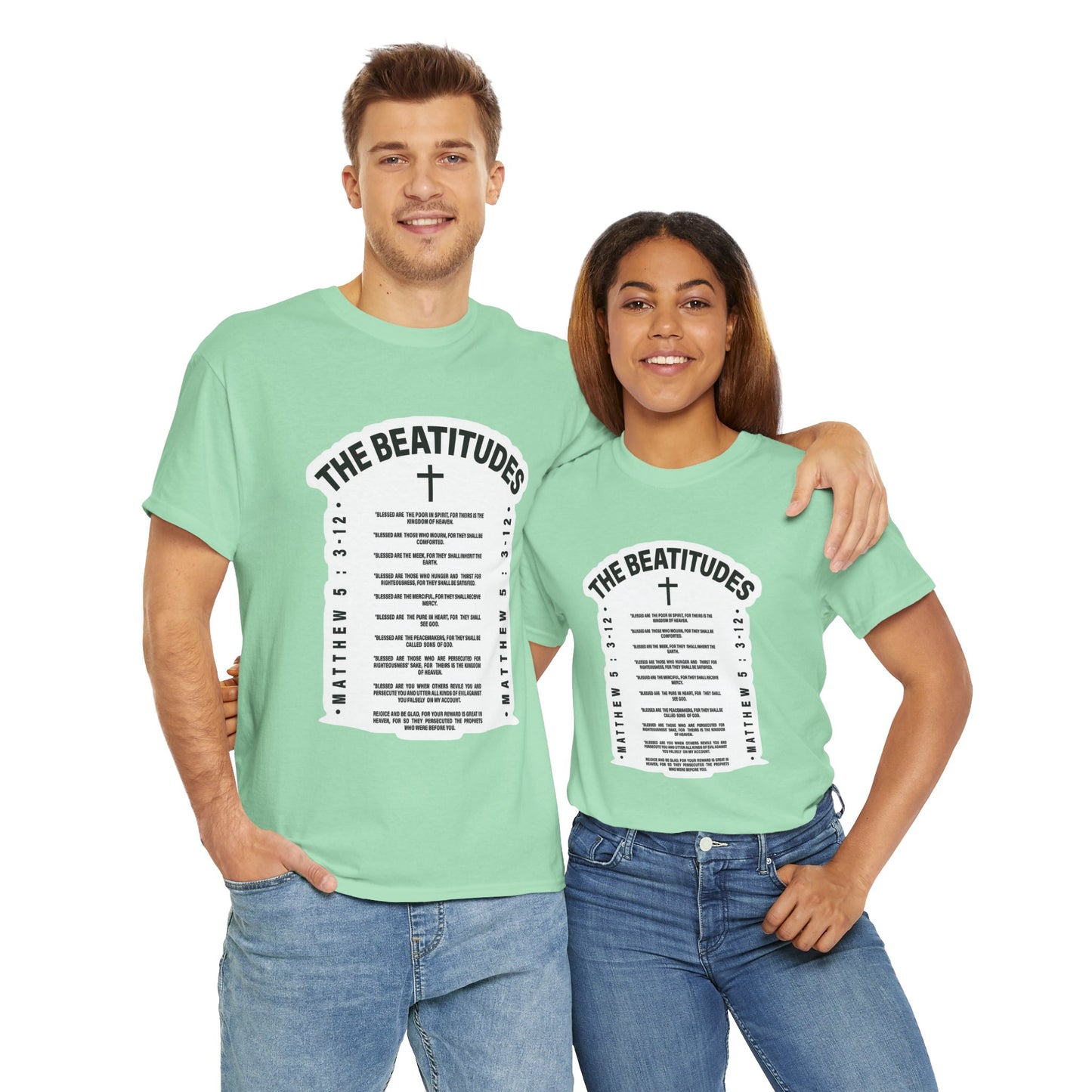 The Beatitudes Unisex Heavy Cotton Tee — Faith-Inspired Design for Everyday Wear