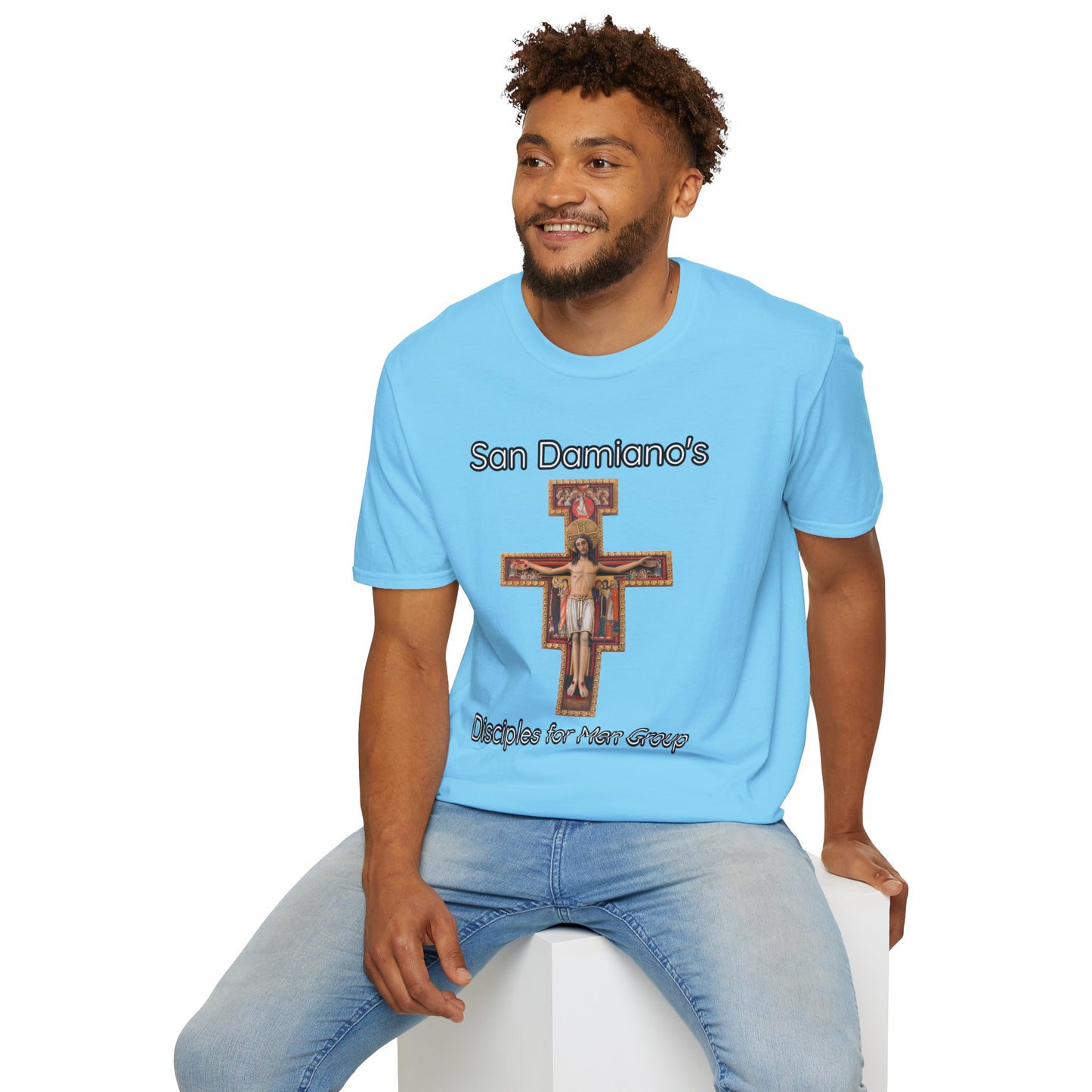 "San Damiano's Disciples for Men Group" Unisex Softstyle T-Shirt - Faith and Community Support