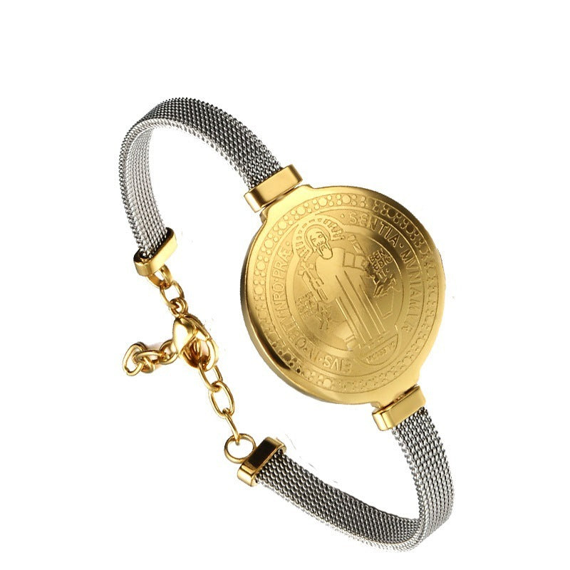 Stainless Steel Saint Benedict Bracelet – Men's Religious Titanium Steel Jewelry