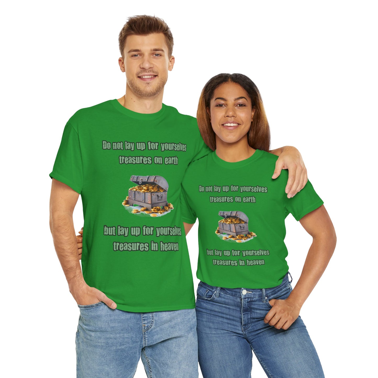 "Treasures in Heaven" Design – Uplifting Unisex Heavy Cotton Tee, Perfect for Faith-Based Gifts