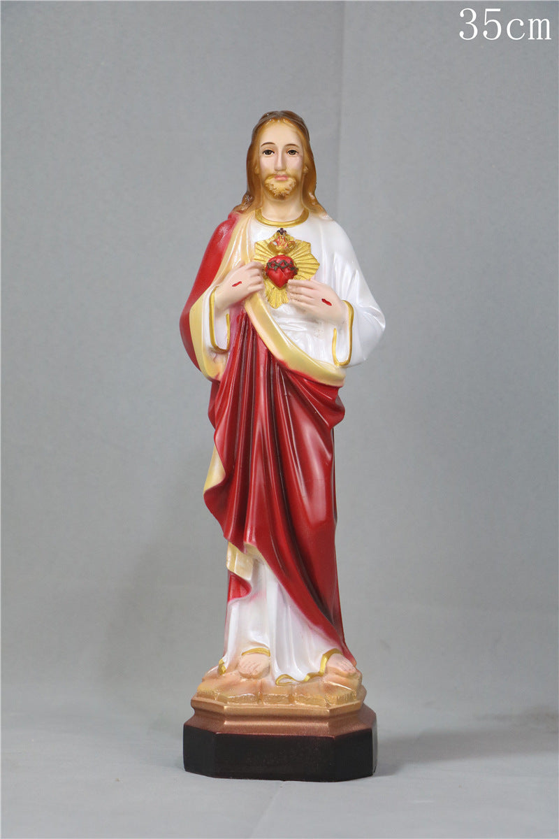 Catholic Resin Statue – Sacred Heart of Jesus, Virgin Mary, St. Joseph & St. Thérèse – 35cm Religious Figurine