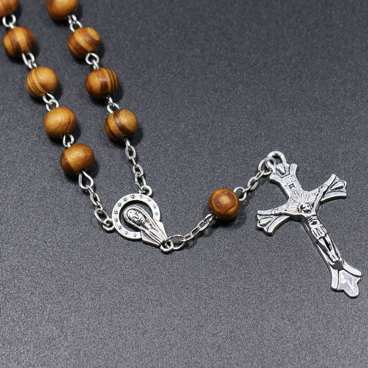Wooden Beads Cross Catholic Rosary Bracelet – Religious Jewelry for Unisex