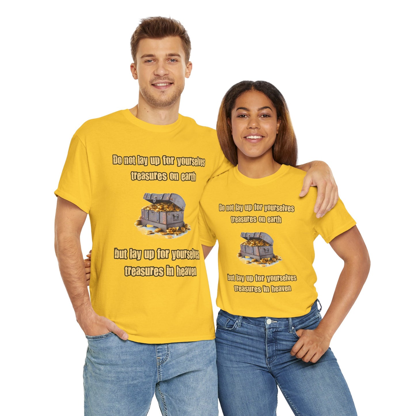 "Treasures in Heaven" Design – Uplifting Unisex Heavy Cotton Tee, Perfect for Faith-Based Gifts