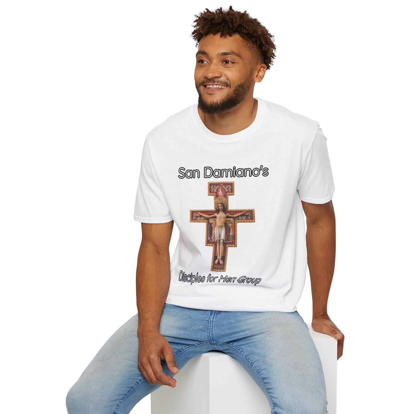 "San Damiano's Disciples for Men Group" Unisex Softstyle T-Shirt - Faith and Community Support
