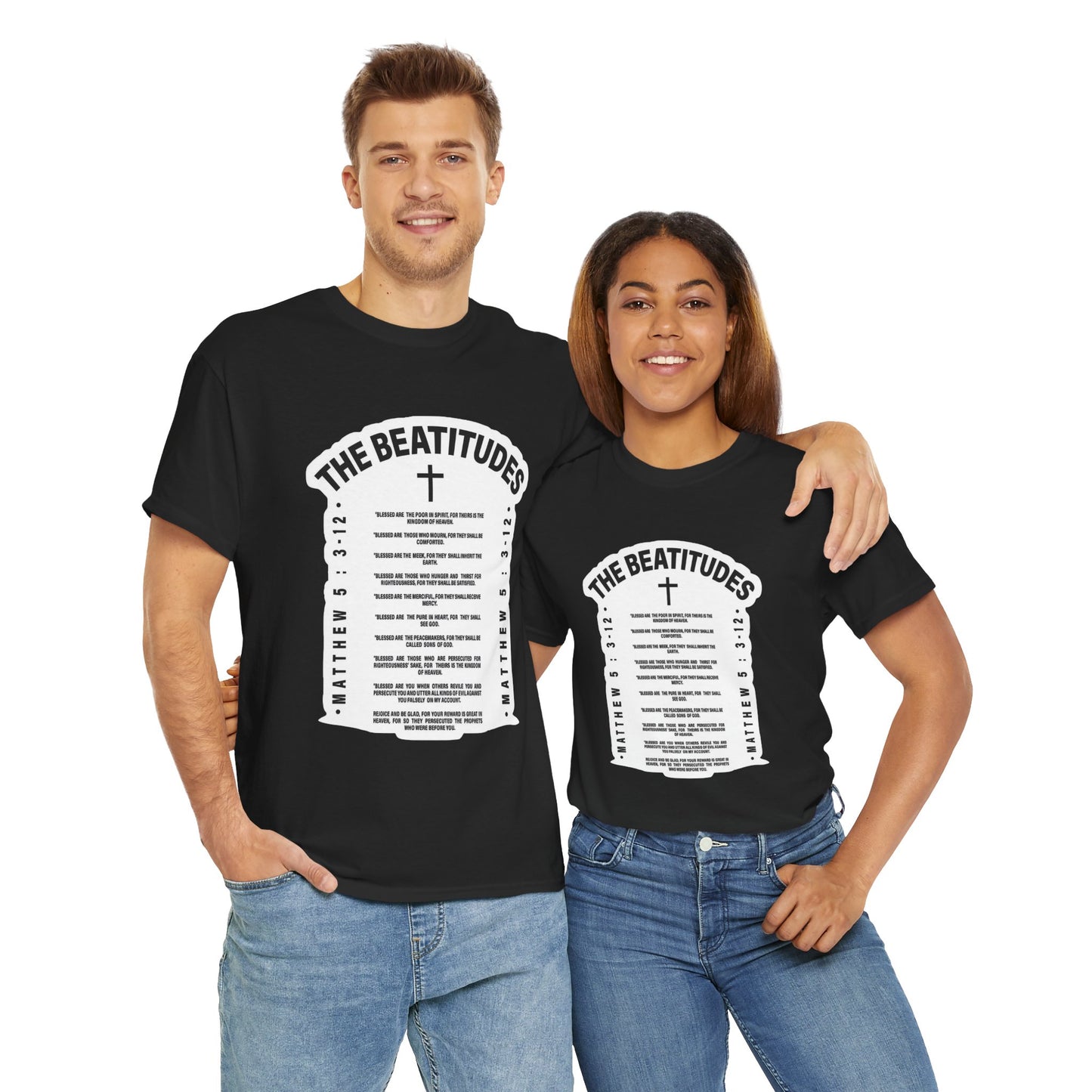 The Beatitudes Unisex Heavy Cotton Tee — Faith-Inspired Design for Everyday Wear