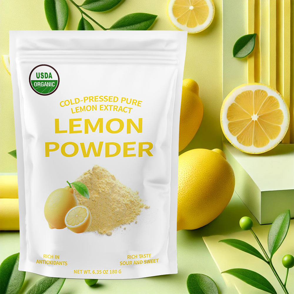 Organic Lemon Powder 6.35oz (180g) – 100% Organic, Sugar-Free, Additive-Free, Resealable Bag – For Smoothies, Beverages, Seasoning, and Salads