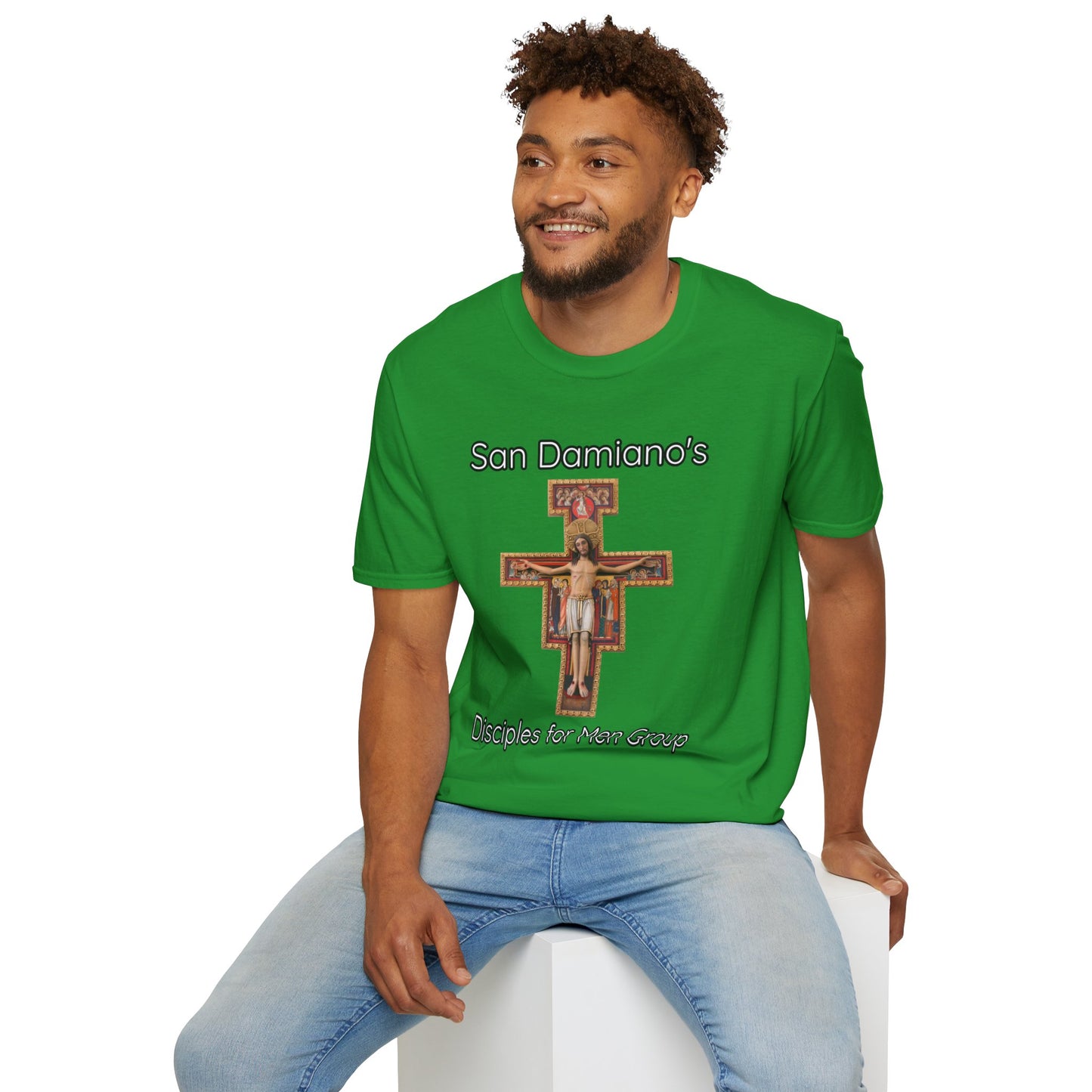 "San Damiano's Disciples for Men Group" Unisex Softstyle T-Shirt - Faith and Community Support