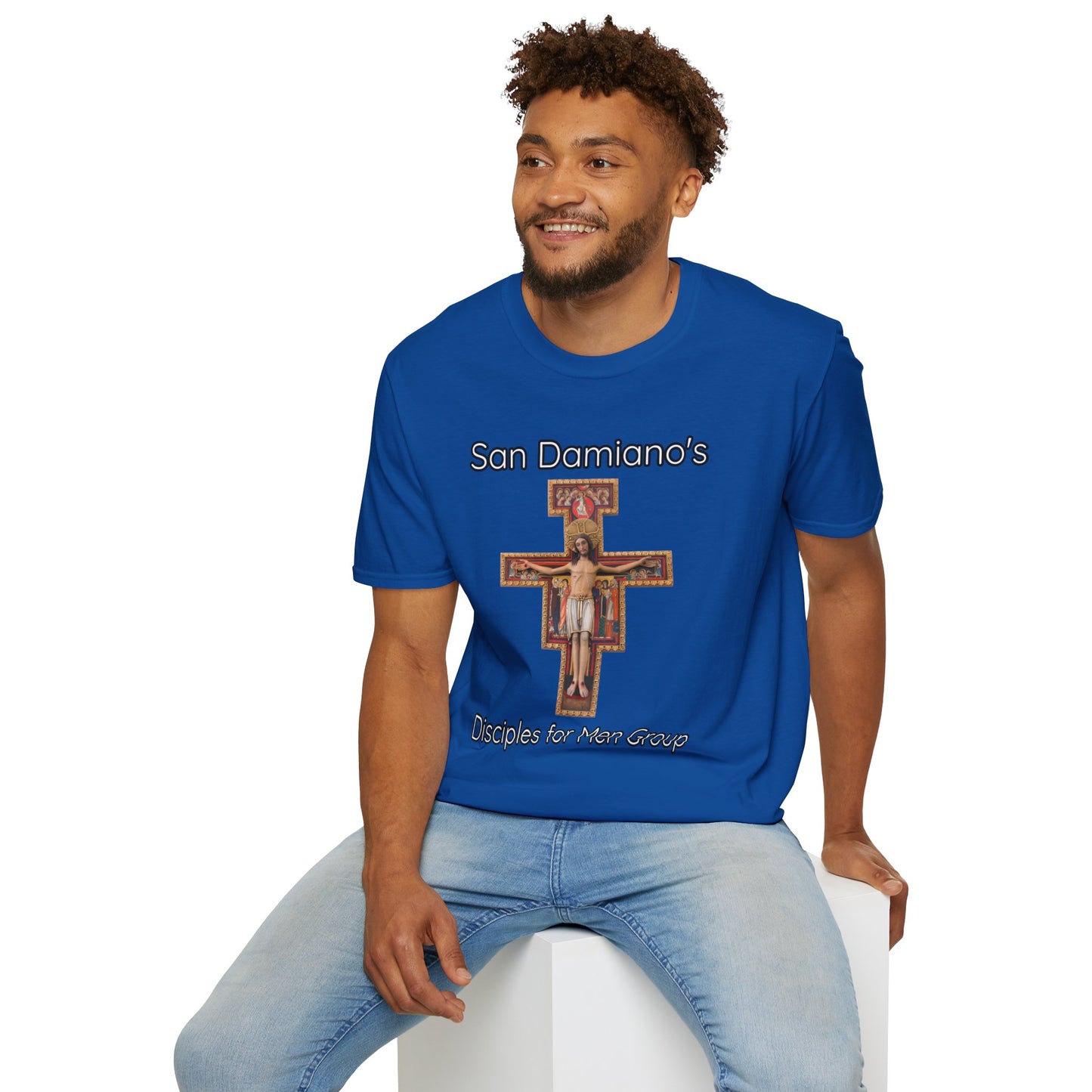 "San Damiano's Disciples for Men Group" Unisex Softstyle T-Shirt - Faith and Community Support