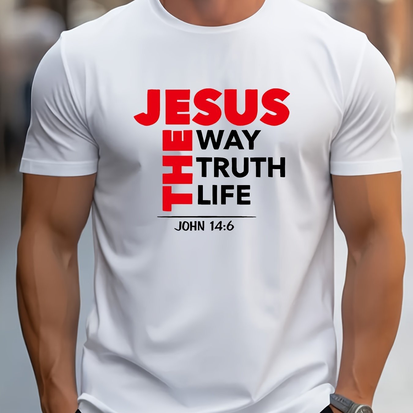 "Jesus states I am the way, the truth, and the life." T-shirt, Men's Summer Casual Short Sleeved T-shirt