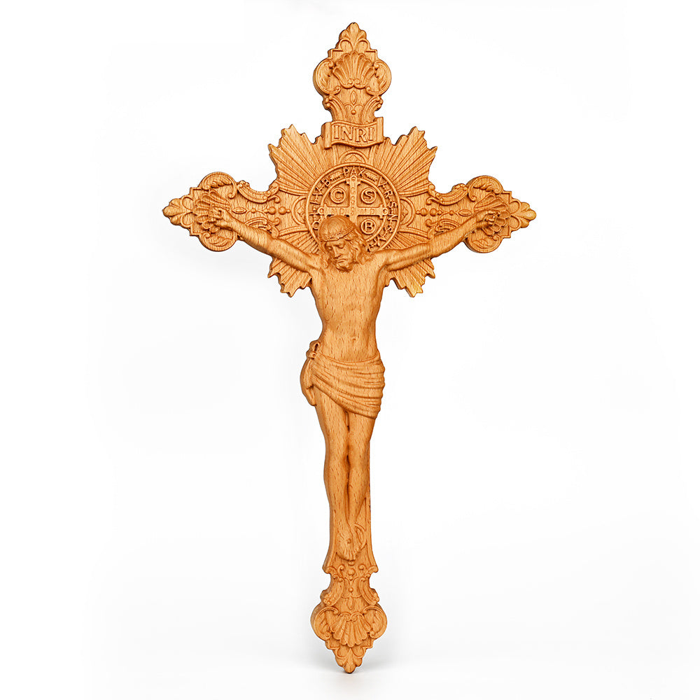 Cross Wooden Wall Decoration – Vintage Style Beech Wood Wall Art for Home