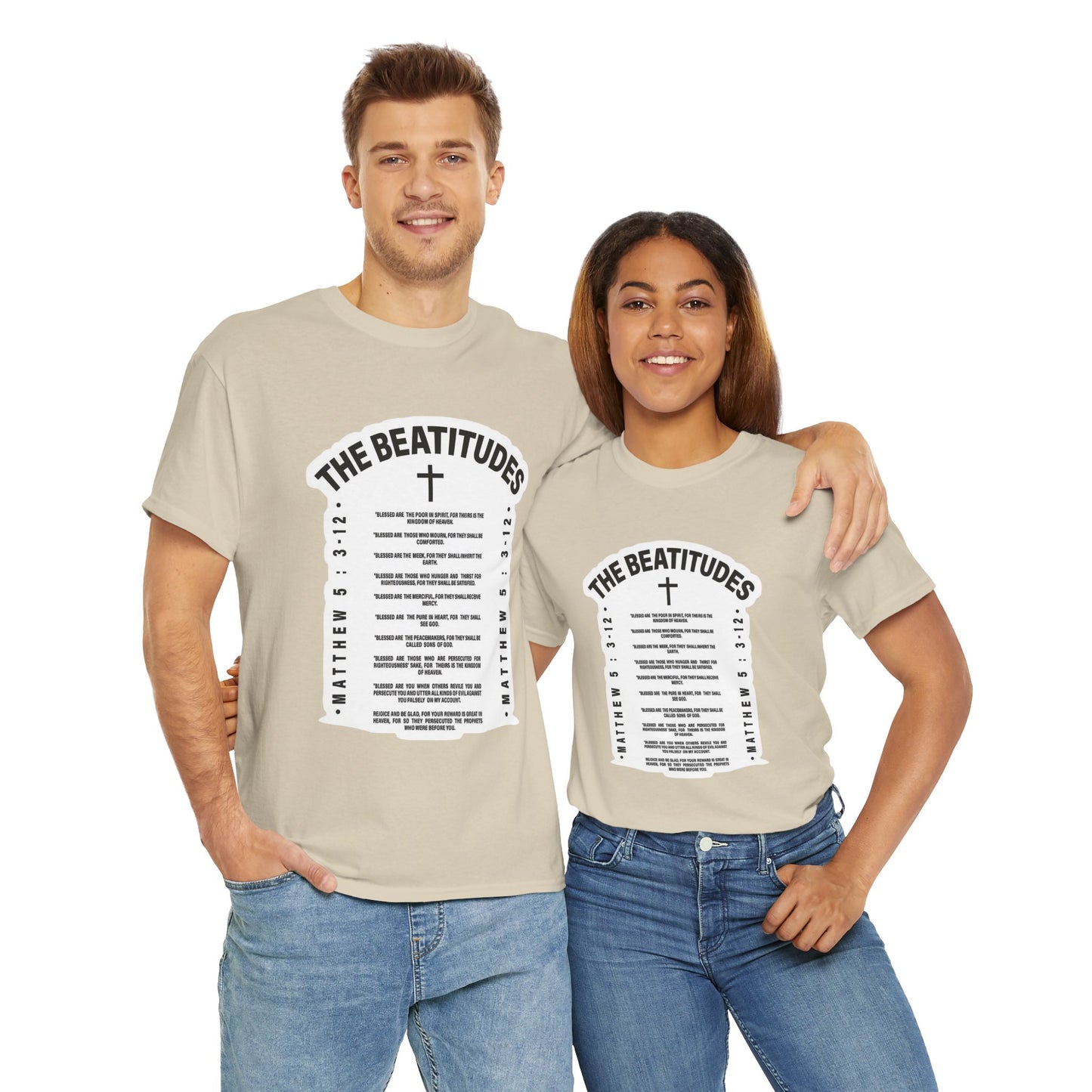 The Beatitudes Unisex Heavy Cotton Tee — Faith-Inspired Design for Everyday Wear