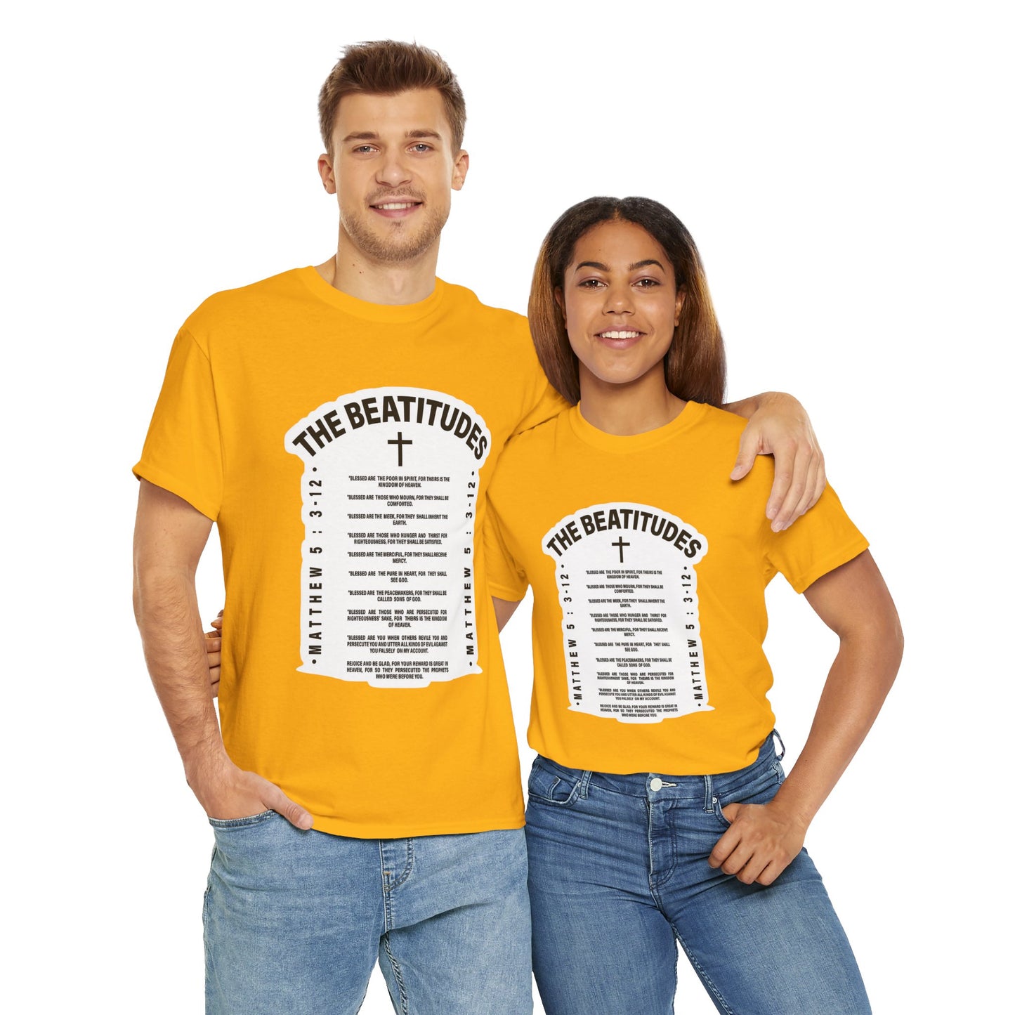 The Beatitudes Unisex Heavy Cotton Tee — Faith-Inspired Design for Everyday Wear