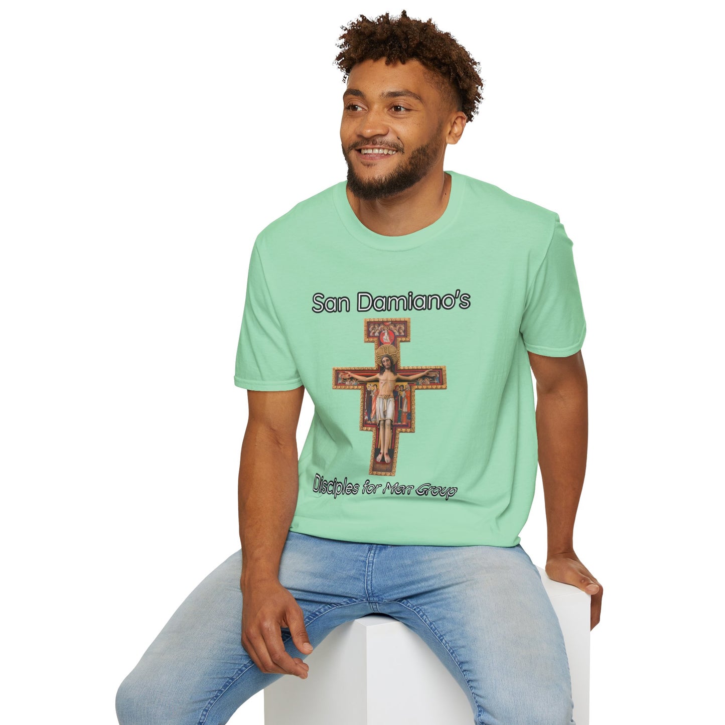 "San Damiano's Disciples for Men Group" Unisex Softstyle T-Shirt - Faith and Community Support