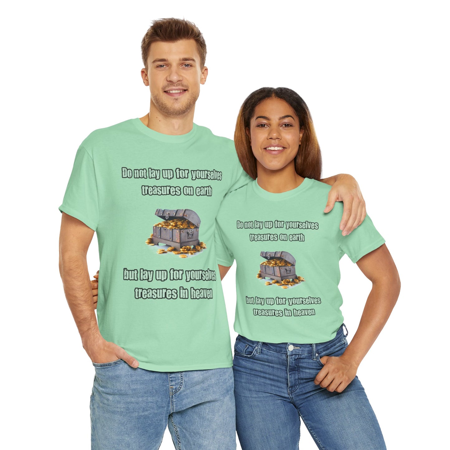 "Treasures in Heaven" Design – Uplifting Unisex Heavy Cotton Tee, Perfect for Faith-Based Gifts