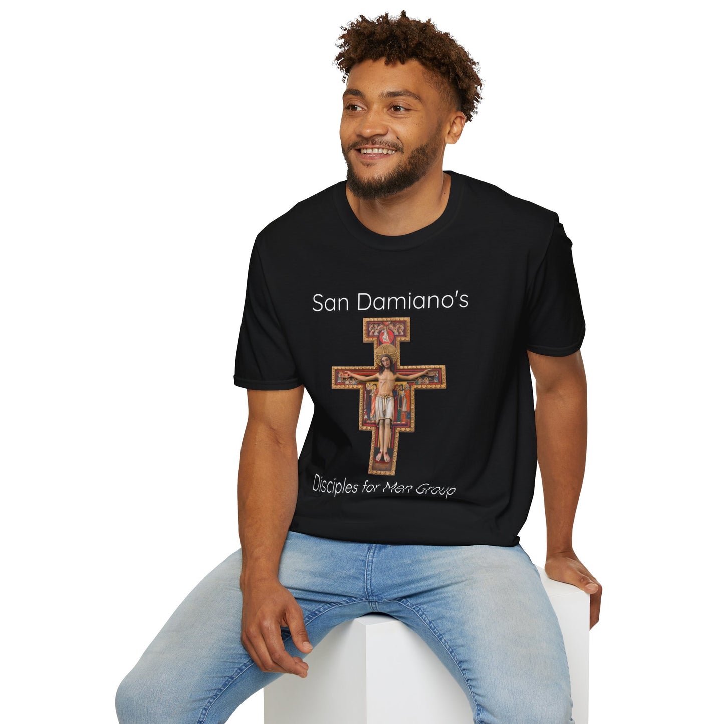 "San Damiano's Disciples for Men Group" Unisex Softstyle T-Shirt - Faith and Community Support