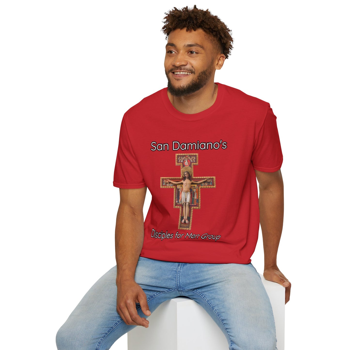 "San Damiano's Disciples for Men Group" Unisex Softstyle T-Shirt - Faith and Community Support