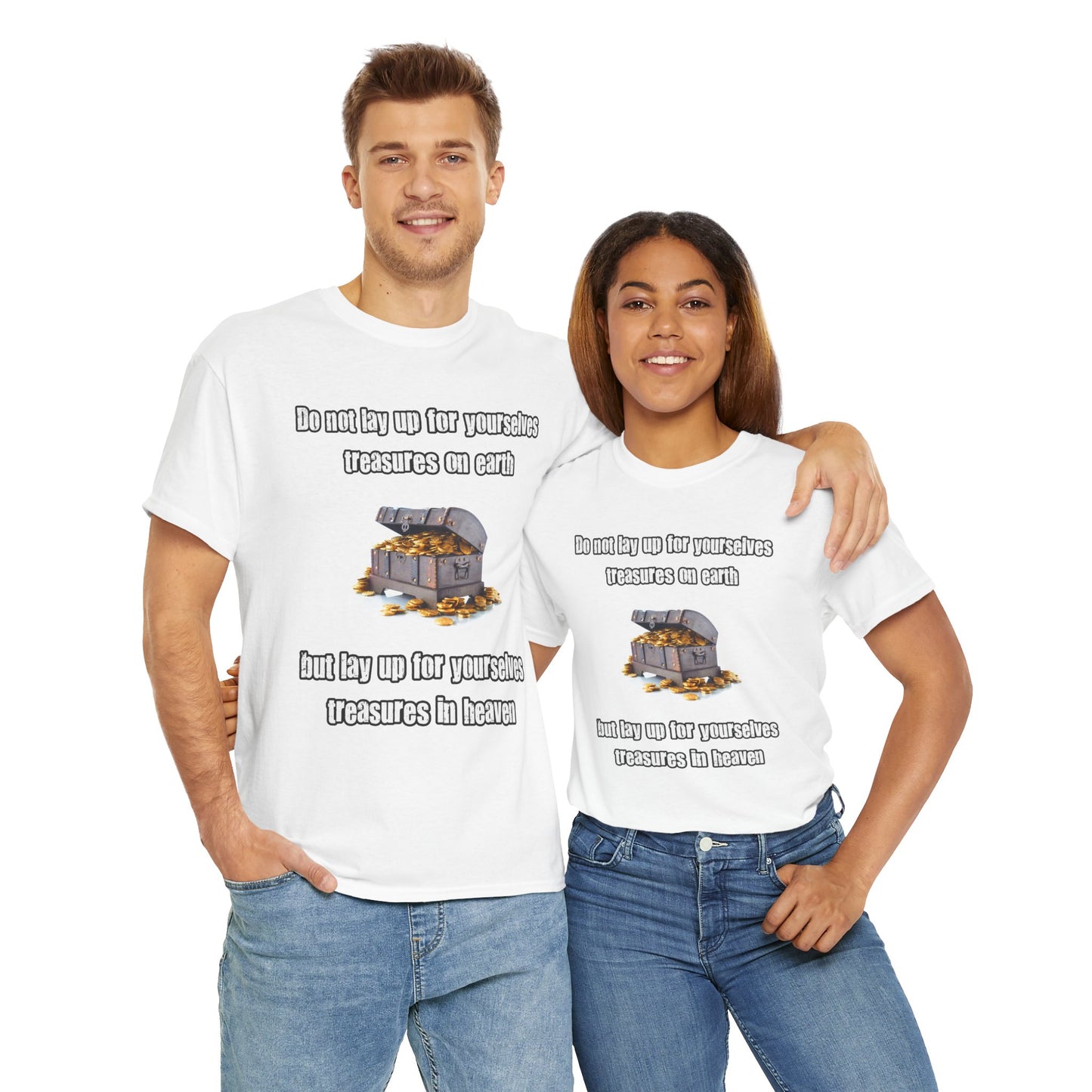 "Treasures in Heaven" Design – Uplifting Unisex Heavy Cotton Tee, Perfect for Faith-Based Gifts