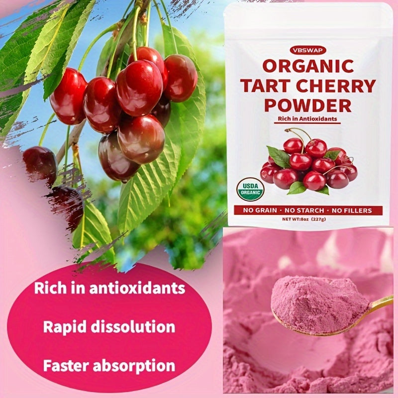 Organic Tart Cherry Powder – 8oz, Antioxidant-Rich, Sugar & Additive Free, Natural, USDA Certified – Ideal for Smoothies & Baking