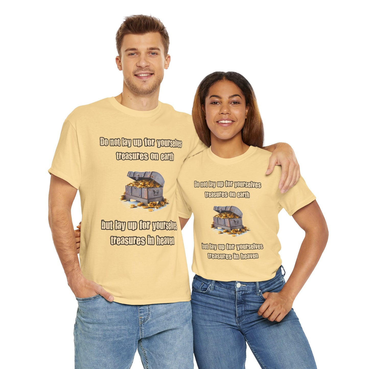 "Treasures in Heaven" Design – Uplifting Unisex Heavy Cotton Tee, Perfect for Faith-Based Gifts