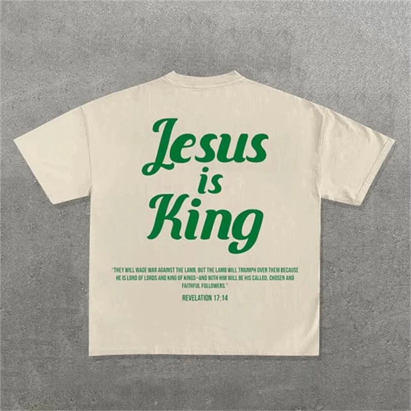 FAITH OVER FEAR Or Jesus Is King Pattern Oversized T-Shirt Men