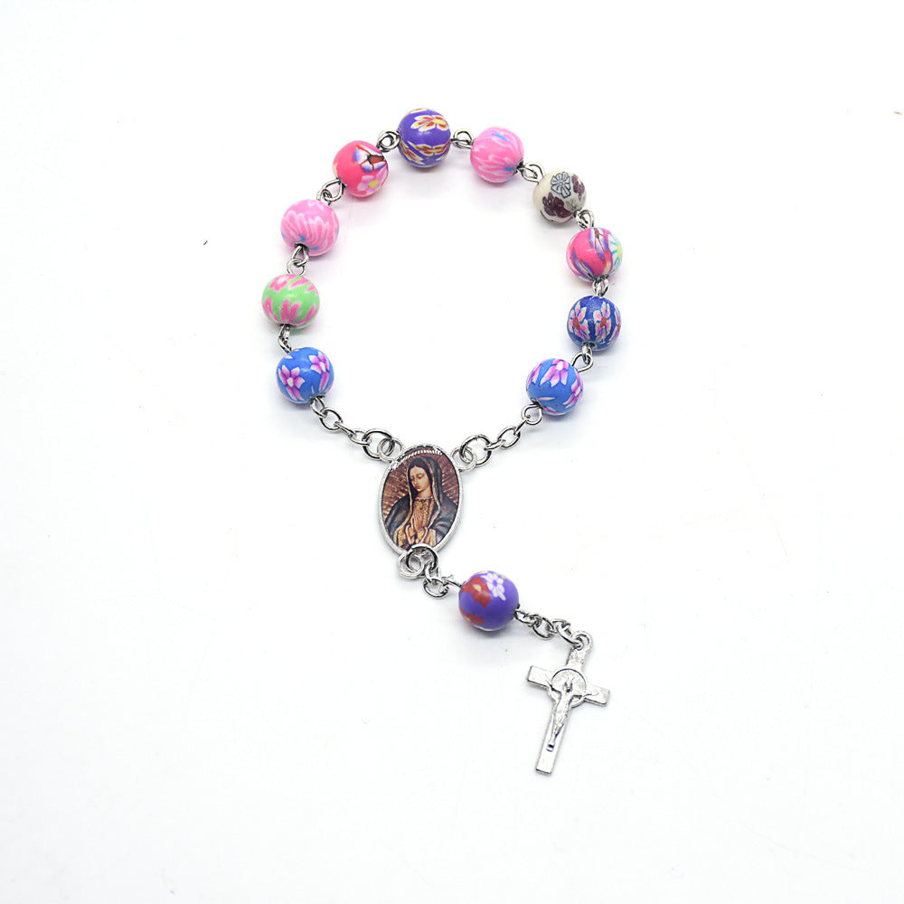 Ceramic Beads Car Rosary Bracelet – Geometric Unisex Religious Jewelry, Gold & Silver