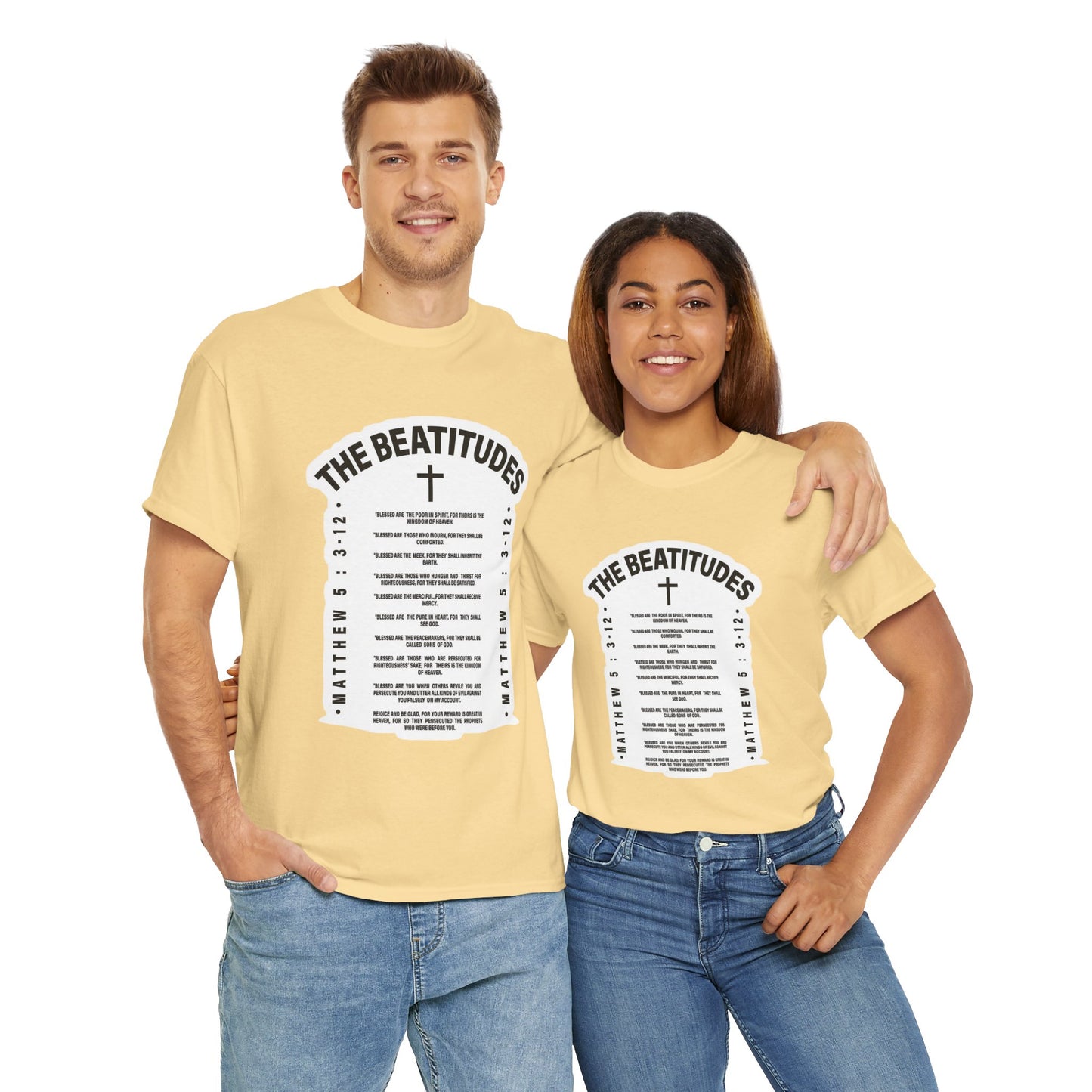 The Beatitudes Unisex Heavy Cotton Tee — Faith-Inspired Design for Everyday Wear