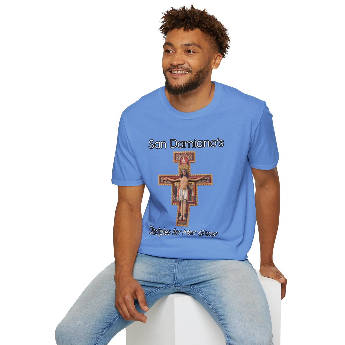"San Damiano's Disciples for Men Group" Unisex Softstyle T-Shirt - Faith and Community Support