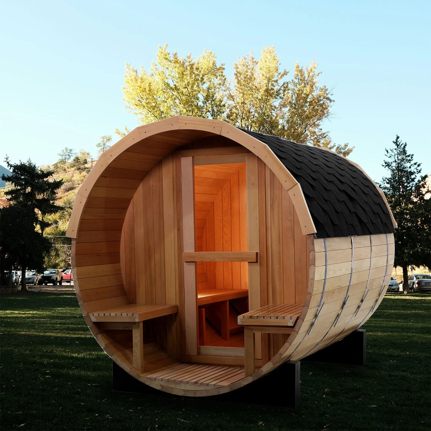 2-4 Person Family Use Barrel Sauna Steam Sauna Rooms Outdoor Red Cedar Sauna Room for Relaxation