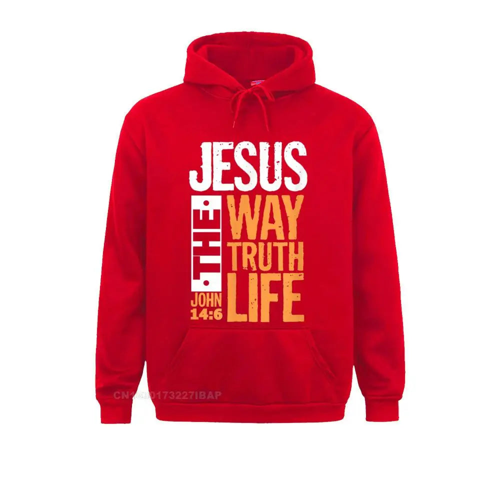 Unisex Christian Hoodie – “Jesus The Way, The Truth, The Life” Bible Verse Pullover (John 14:6)