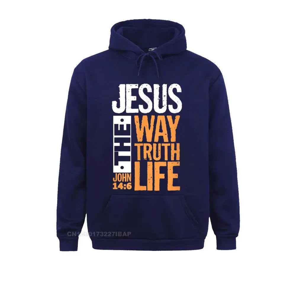 Unisex Christian Hoodie – “Jesus The Way, The Truth, The Life” Bible Verse Pullover (John 14:6)
