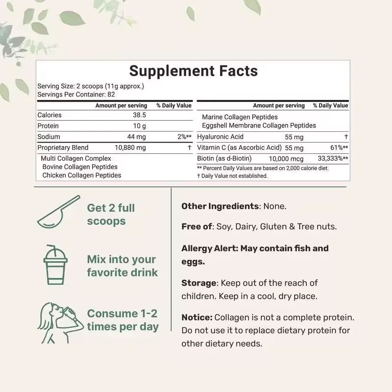 Multi-Collagen Protein Powder – Types I, II, III, V & X – 1lb (454g) – Unflavored, Grass-Fed, Adult Supplement