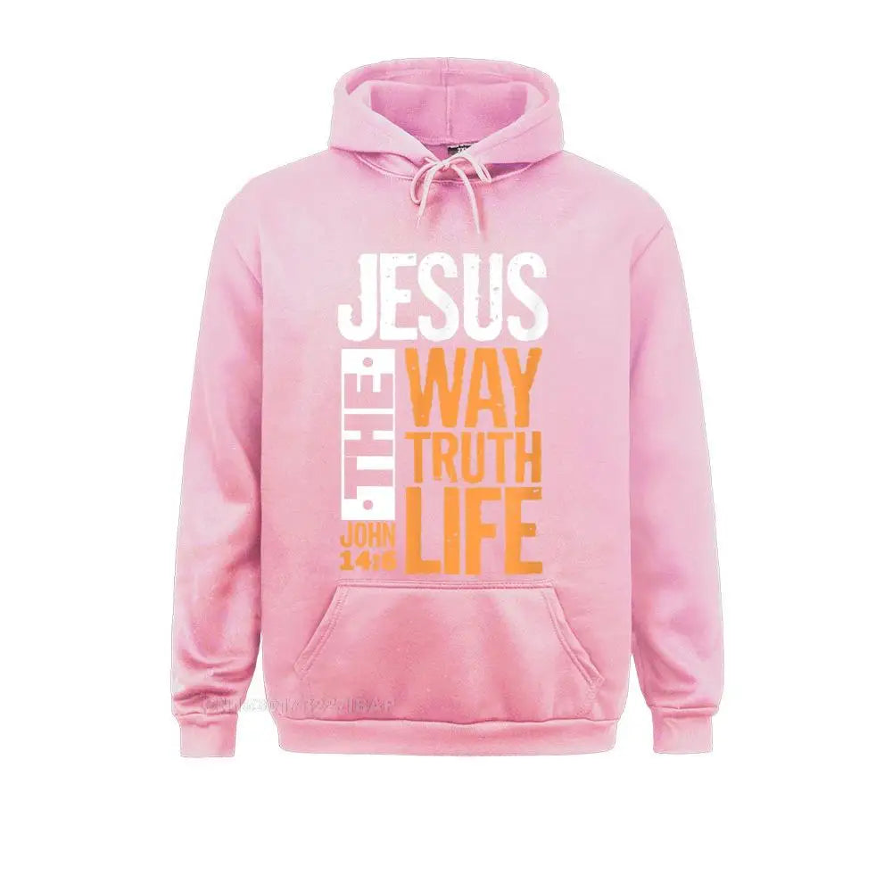 Unisex Christian Hoodie – “Jesus The Way, The Truth, The Life” Bible Verse Pullover (John 14:6)