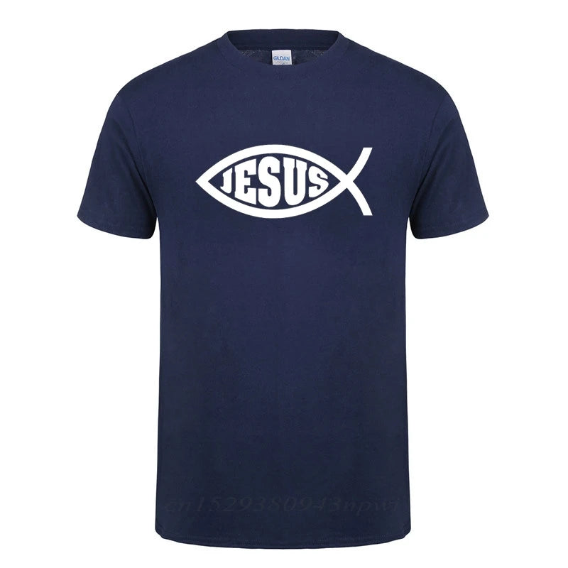Unisex Christian T-Shirt – “Jesus Fish” Faith Graphic Tee, Short Sleeve Cotton Crewneck