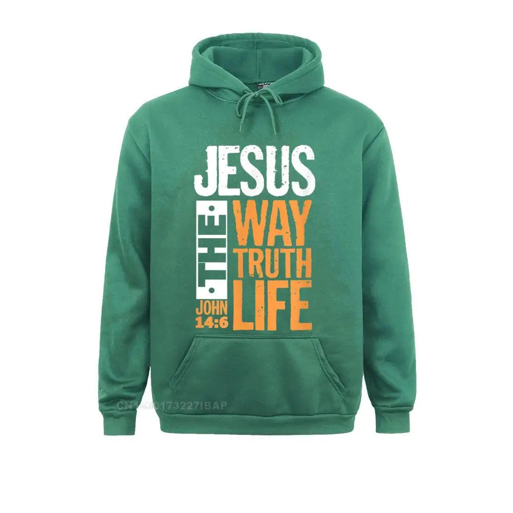 Unisex Christian Hoodie – “Jesus The Way, The Truth, The Life” Bible Verse Pullover (John 14:6)