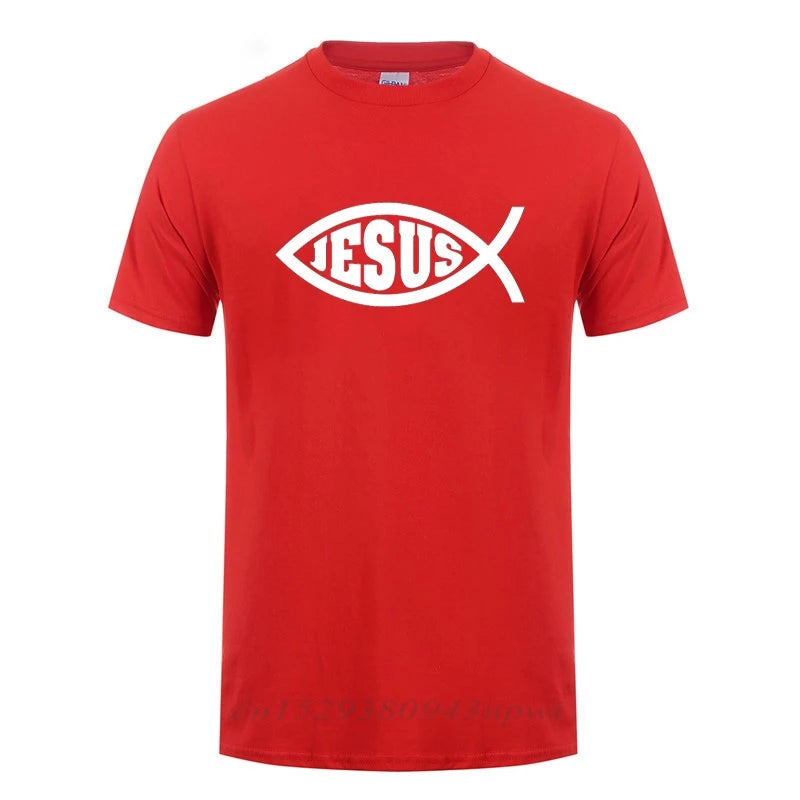 Unisex Christian T-Shirt – “Jesus Fish” Faith Graphic Tee, Short Sleeve Cotton Crewneck