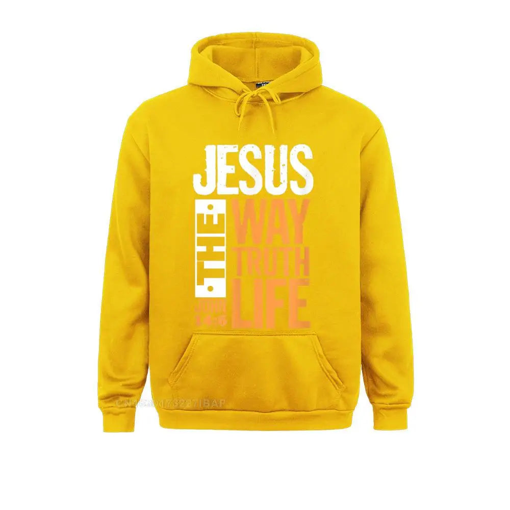 Unisex Christian Hoodie – “Jesus The Way, The Truth, The Life” Bible Verse Pullover (John 14:6)
