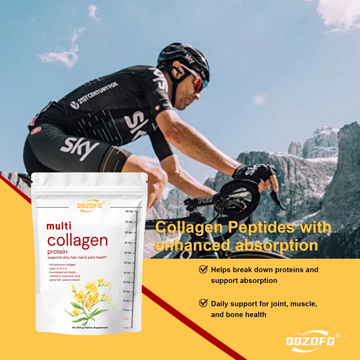 Multi-Collagen Protein Powder with Biotin, Vitamin C & Hyaluronic Acid – 1lb (454g), Unflavored – for Adults