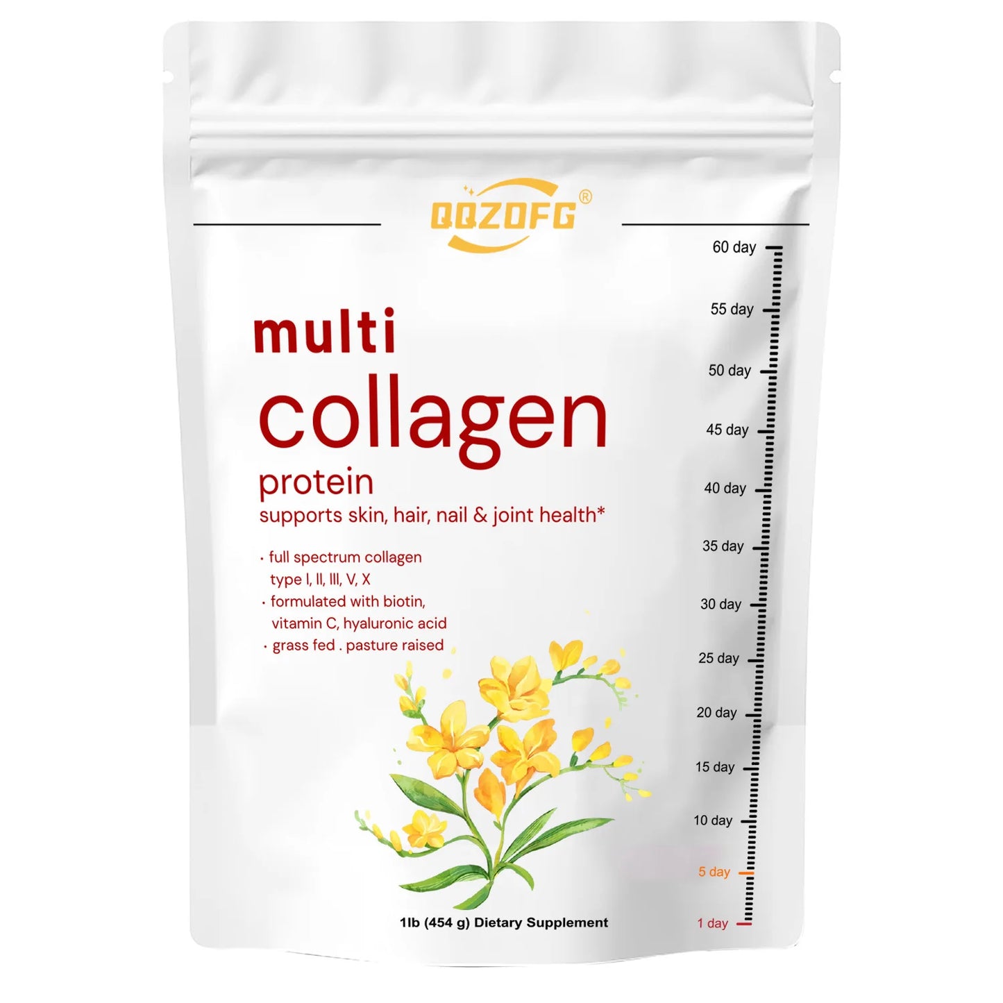 Multi-Collagen Protein Powder with Biotin, Vitamin C & Hyaluronic Acid – 1lb (454g), Unflavored – for Adults