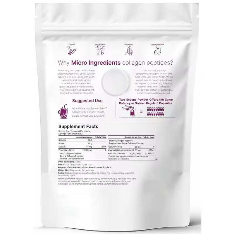Multi-Collagen Protein Powder – Types I, II, III, V & X – 1lb (454g) – Unflavored, Grass-Fed, Adult Supplement