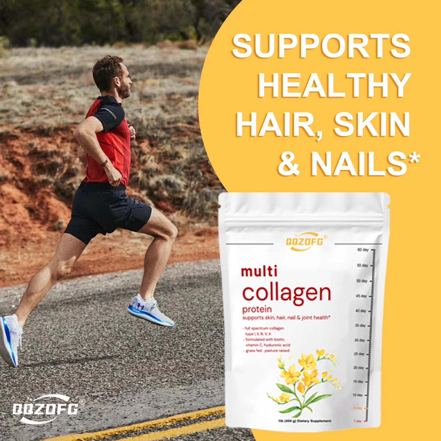 Multi-Collagen Protein Powder with Biotin, Vitamin C & Hyaluronic Acid – 1lb (454g), Unflavored – for Adults