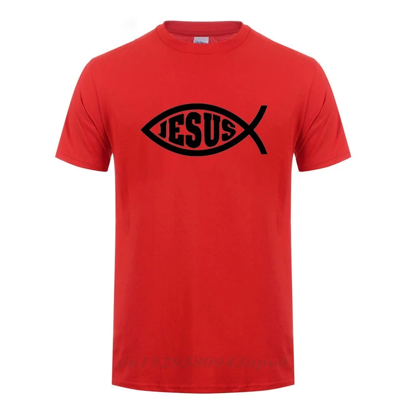 Unisex Christian T-Shirt – “Jesus Fish” Faith Graphic Tee, Short Sleeve Cotton Crewneck