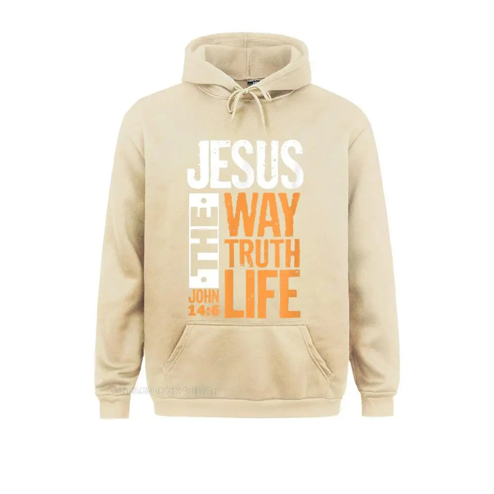 Unisex Christian Hoodie – “Jesus The Way, The Truth, The Life” Bible Verse Pullover (John 14:6)
