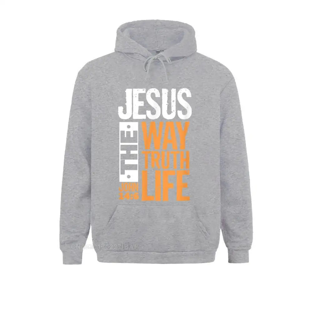 Unisex Christian Hoodie – “Jesus The Way, The Truth, The Life” Bible Verse Pullover (John 14:6)