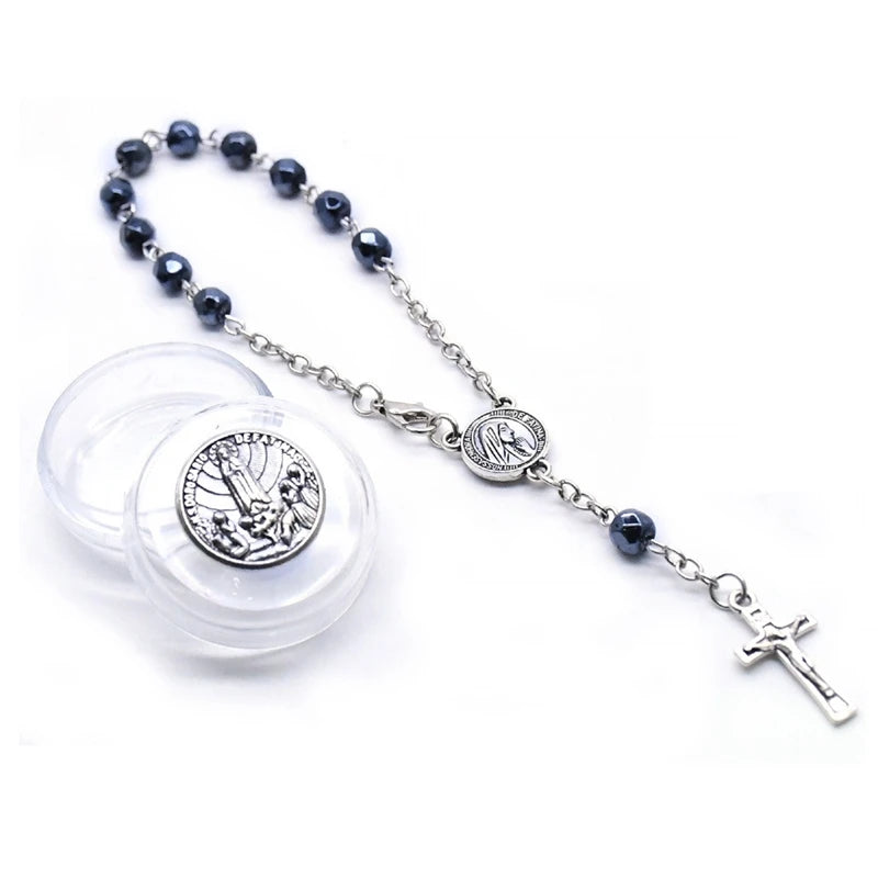 Rosary Bracelet with Fatima Crystal & Jesus Cross – Religious Jewelry for Men & Women, Eight Colors, Gift Box Included
