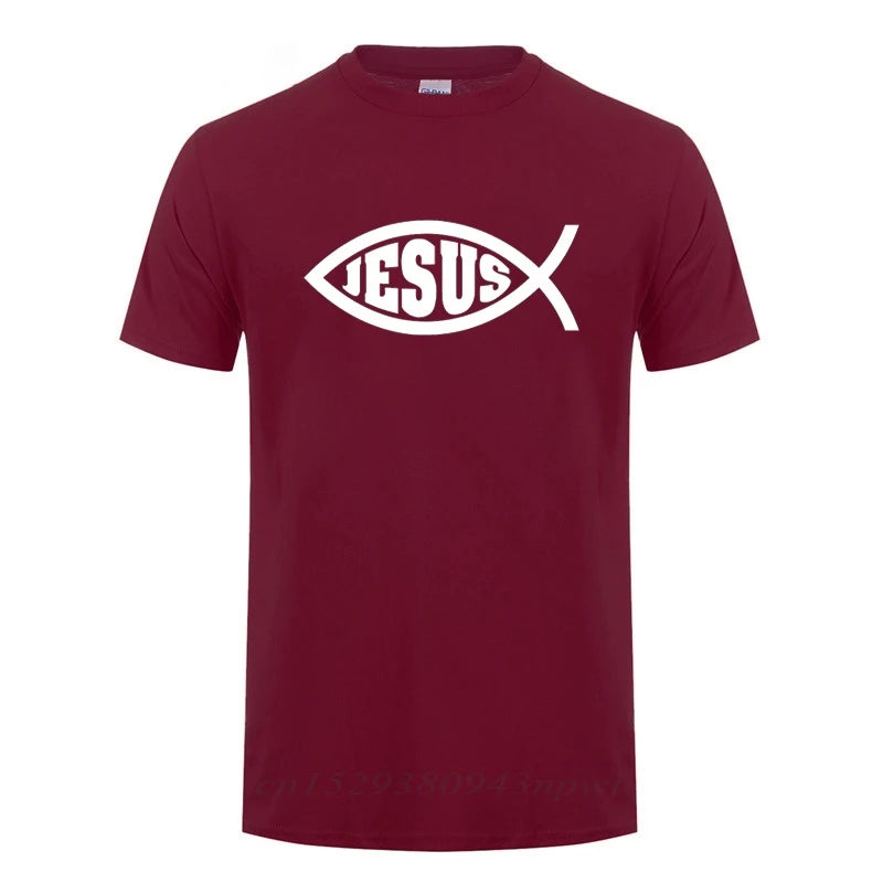 Unisex Christian T-Shirt – “Jesus Fish” Faith Graphic Tee, Short Sleeve Cotton Crewneck
