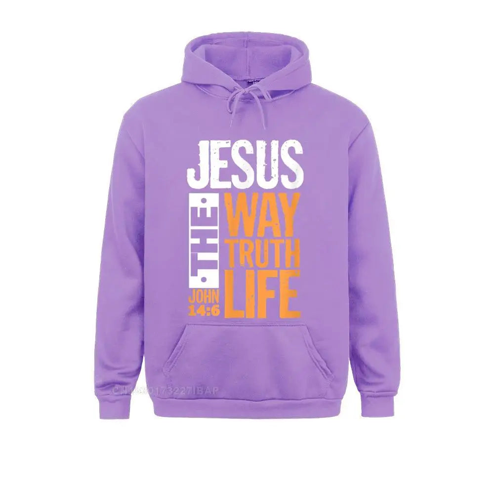 Unisex Christian Hoodie – “Jesus The Way, The Truth, The Life” Bible Verse Pullover (John 14:6)