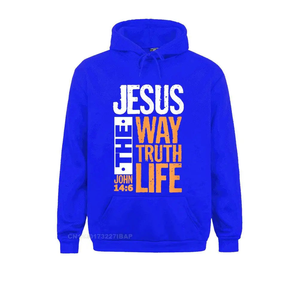 Unisex Christian Hoodie – “Jesus The Way, The Truth, The Life” Bible Verse Pullover (John 14:6)