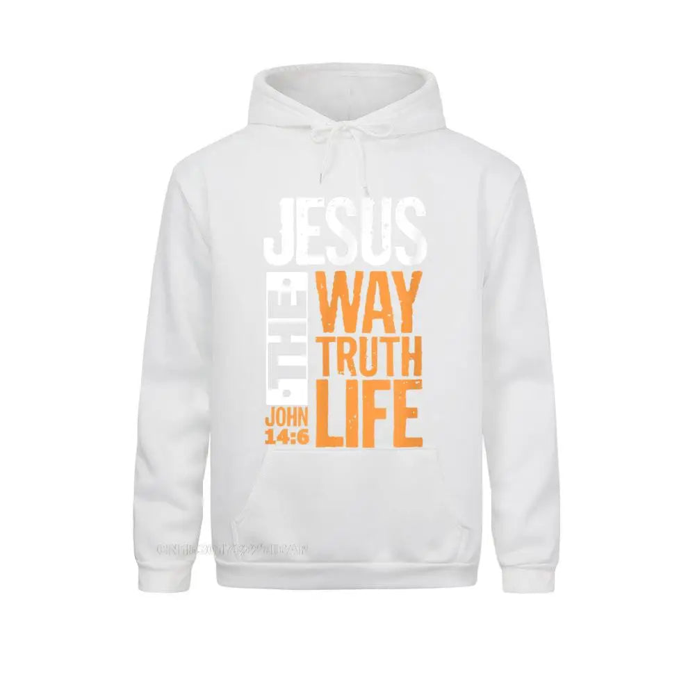 Unisex Christian Hoodie – “Jesus The Way, The Truth, The Life” Bible Verse Pullover (John 14:6)
