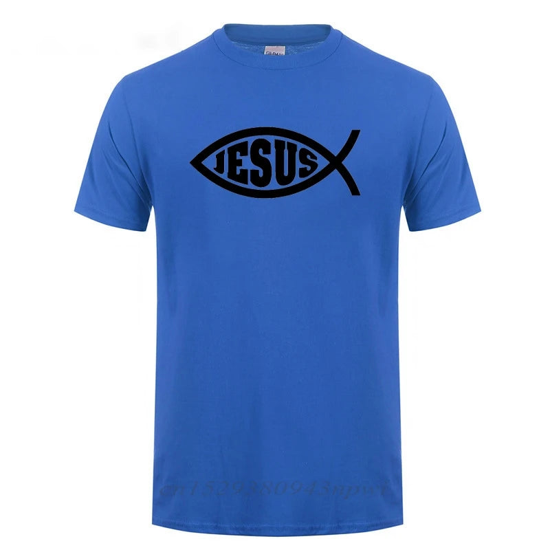 Unisex Christian T-Shirt – “Jesus Fish” Faith Graphic Tee, Short Sleeve Cotton Crewneck