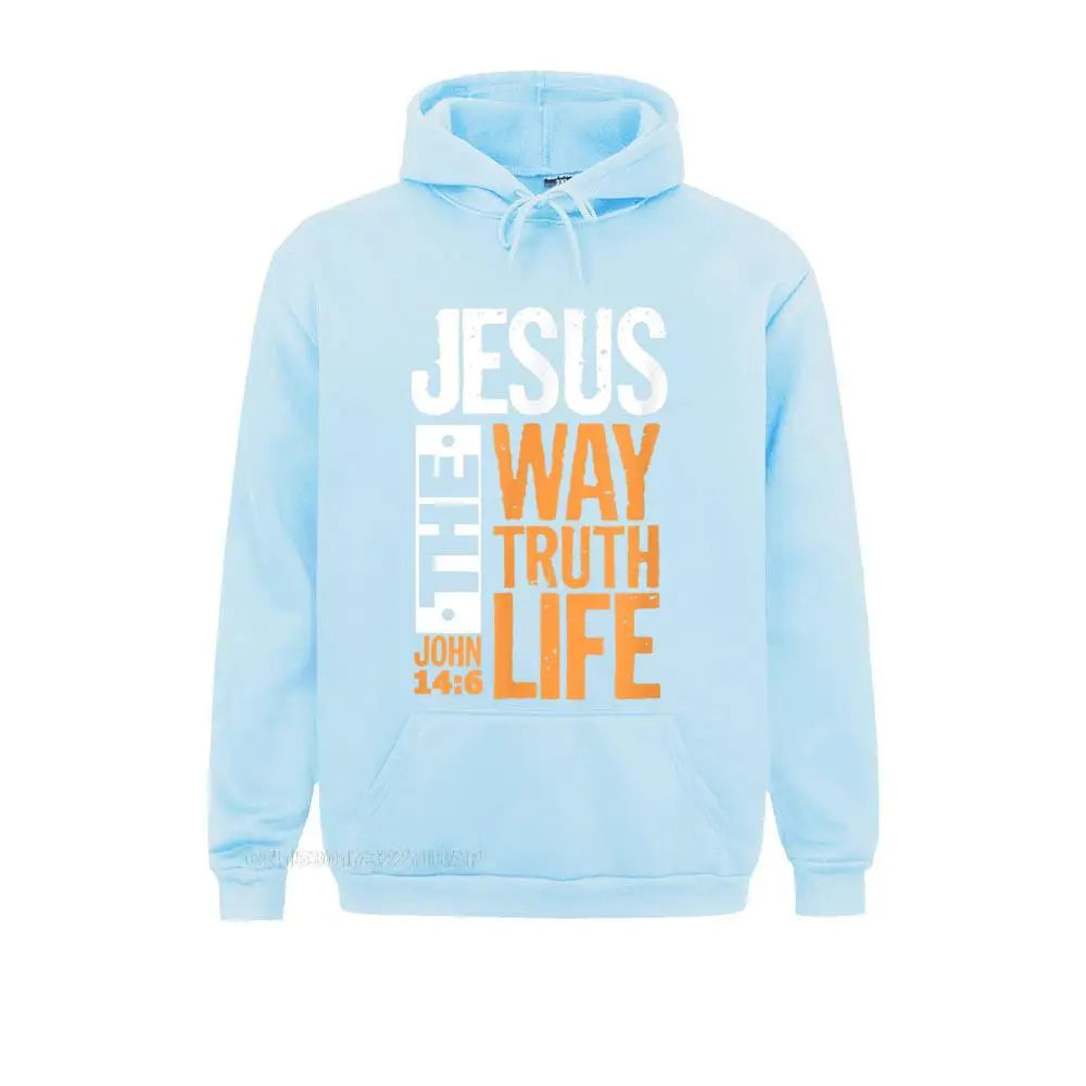 Unisex Christian Hoodie – “Jesus The Way, The Truth, The Life” Bible Verse Pullover (John 14:6)